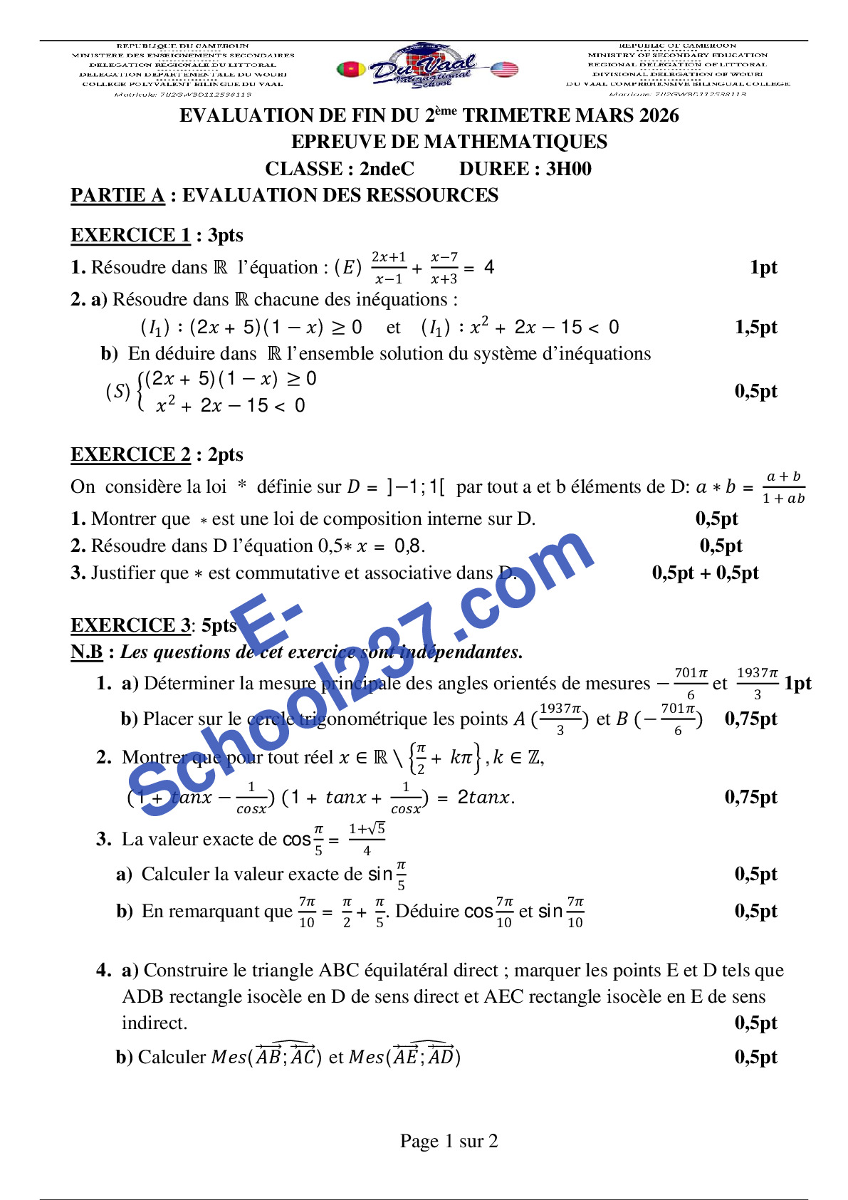 MATHS-2ndeC-Eval4-Collège bilingue Duvaal